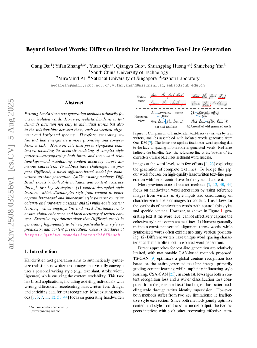 Beyond Isolated Words: Diffusion Brush for Handwritten Text-Line Generation