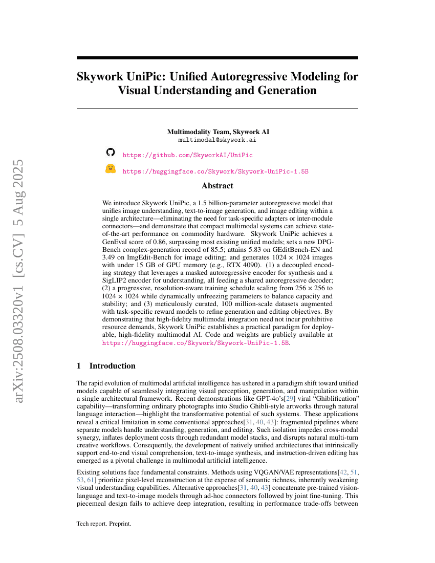 Skywork UniPic: Unified Autoregressive Modeling for Visual Understanding
  and Generation