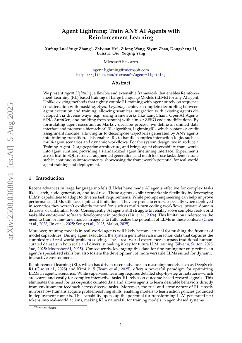 Agent Lightning: Train ANY AI Agents with Reinforcement Learning