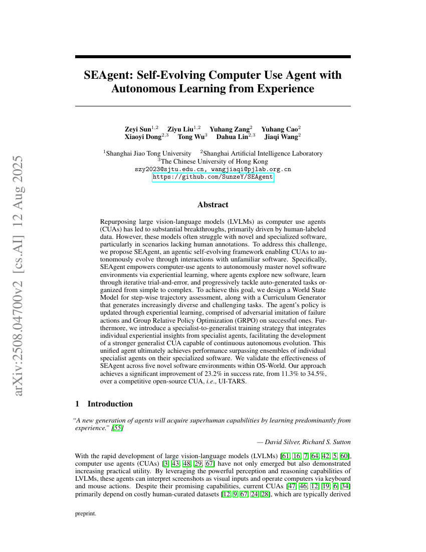 SEAgent: Self-Evolving Computer Use Agent with Autonomous Learning from Experience