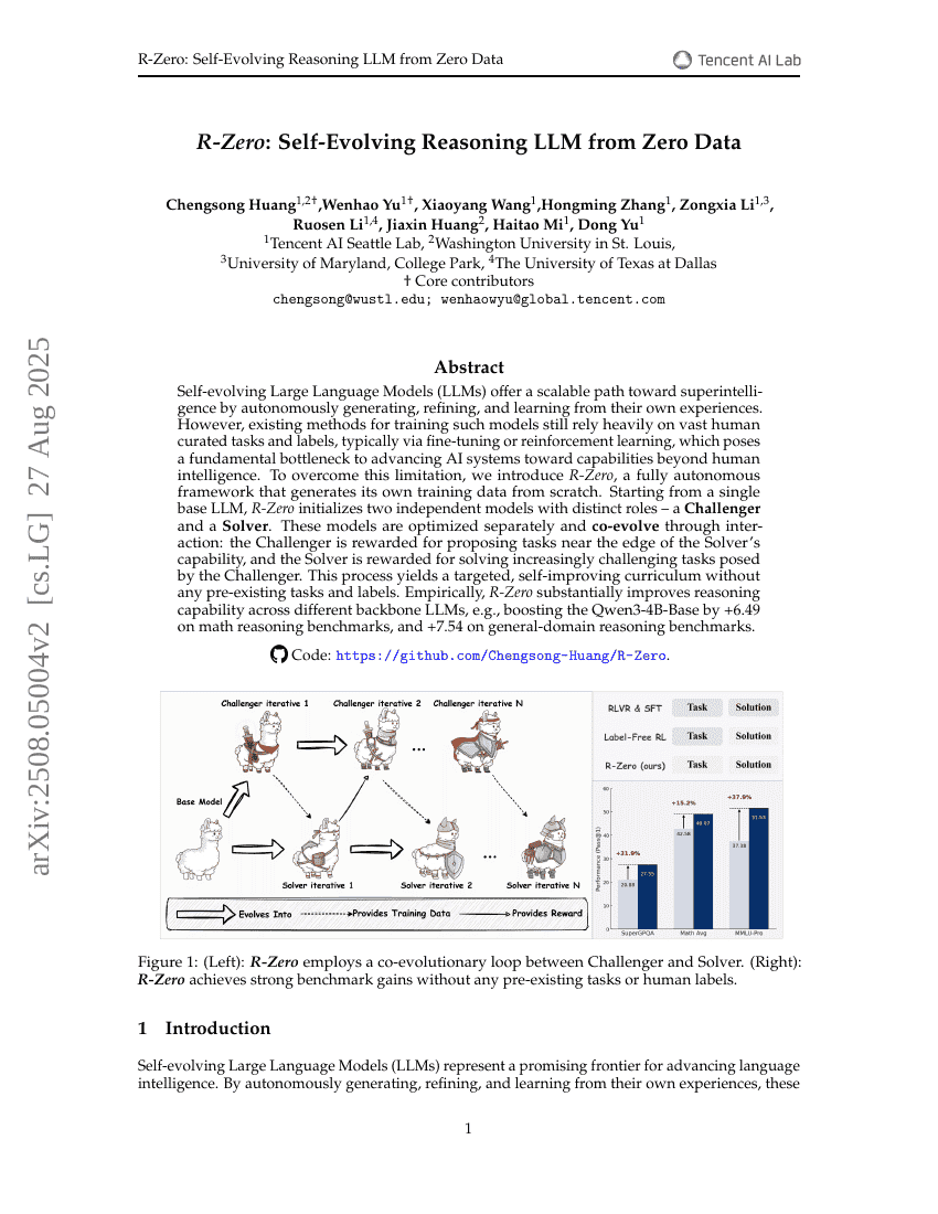 R-Zero: Self-Evolving Reasoning LLM from Zero Data