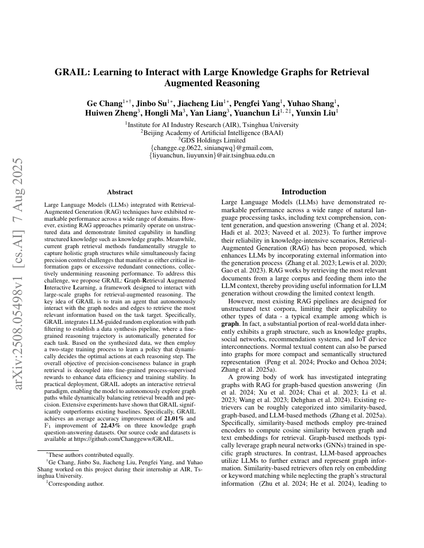 GRAIL:Learning to Interact with Large Knowledge Graphs for Retrieval Augmented Reasoning