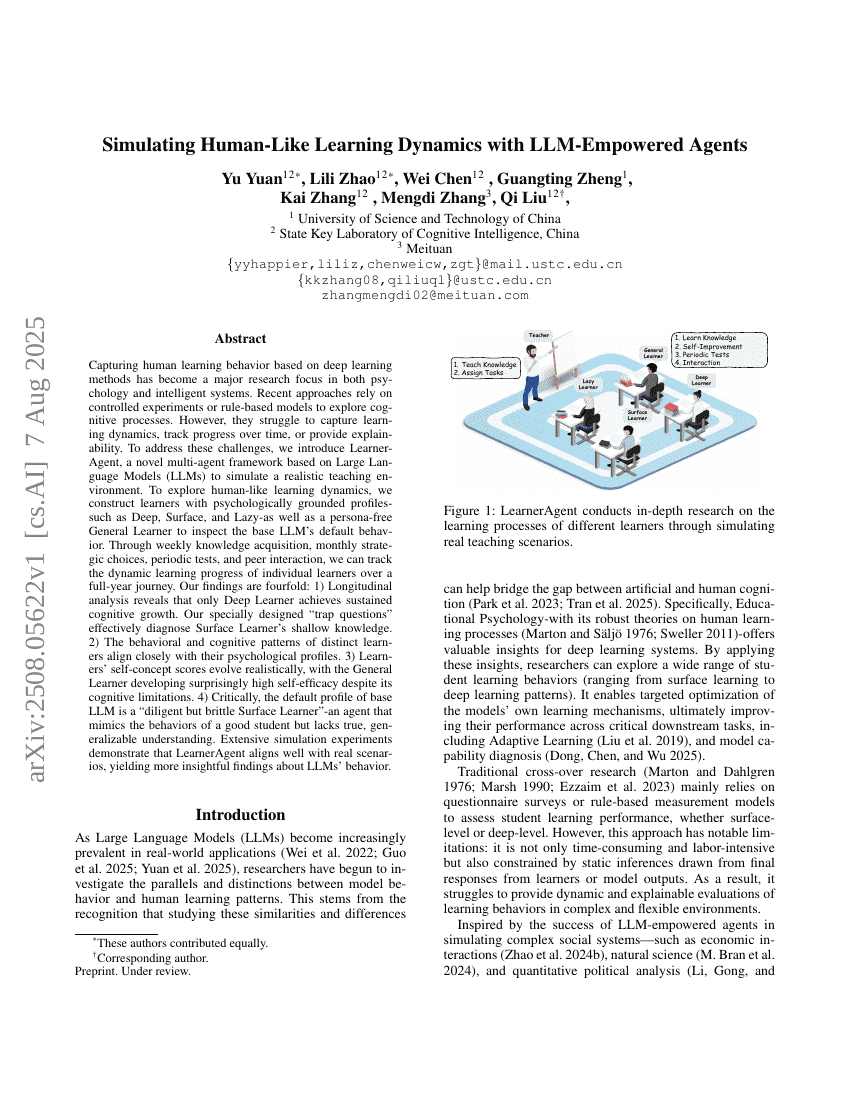 Simulating Human-Like Learning Dynamics with LLM-Empowered Agents