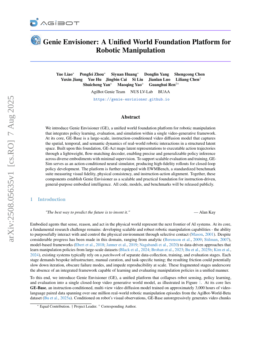 Genie Envisioner: A Unified World Foundation Platform for Robotic
Manipulation