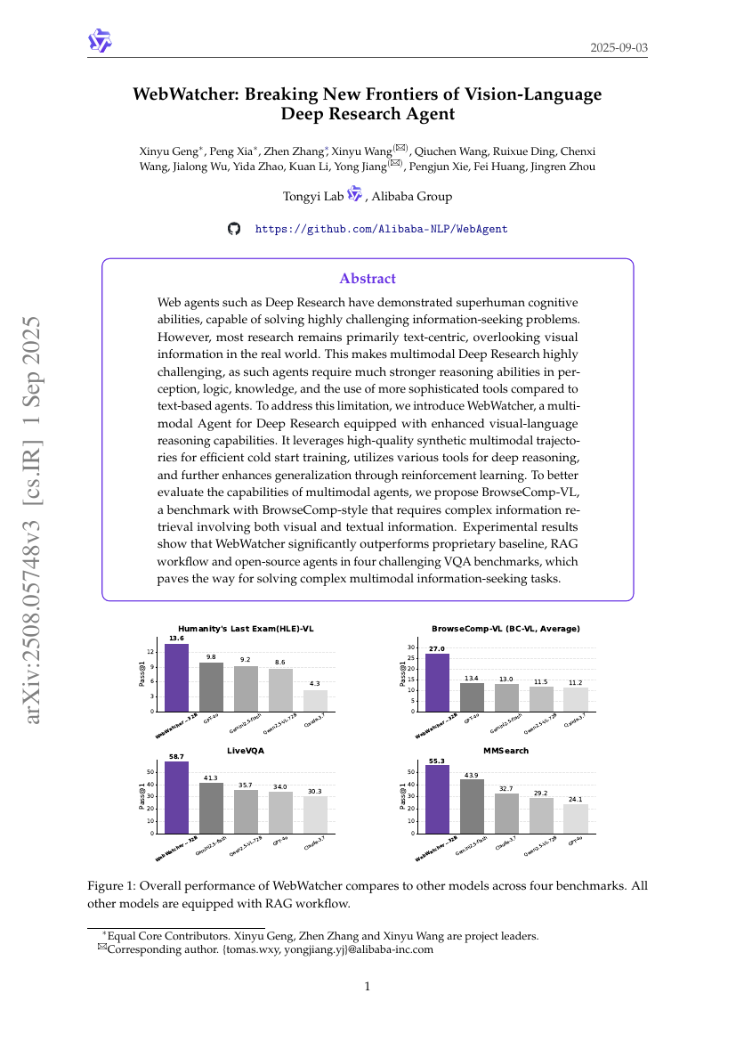 WebWatcher: Breaking New Frontiers of Vision-Language Deep Research Agent