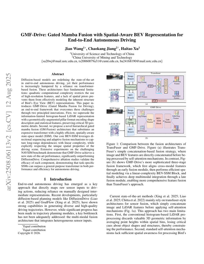 GMF-Drive: Gated Mamba Fusion with Spatial-Aware BEV Representation for End-to-End Autonomous Driving