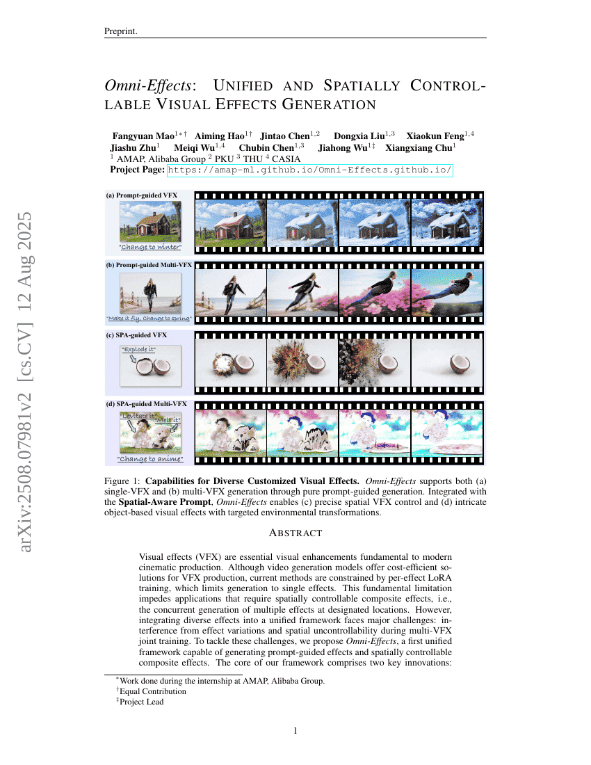 Omni-Effects: Unified and Spatially-Controllable Visual Effects
Generation