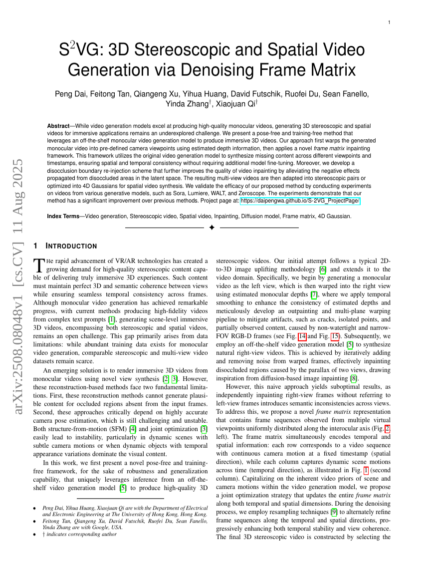 S2VG: 3D Stereoscopic and Spatial Video Generation via Denoising Frame Matrix