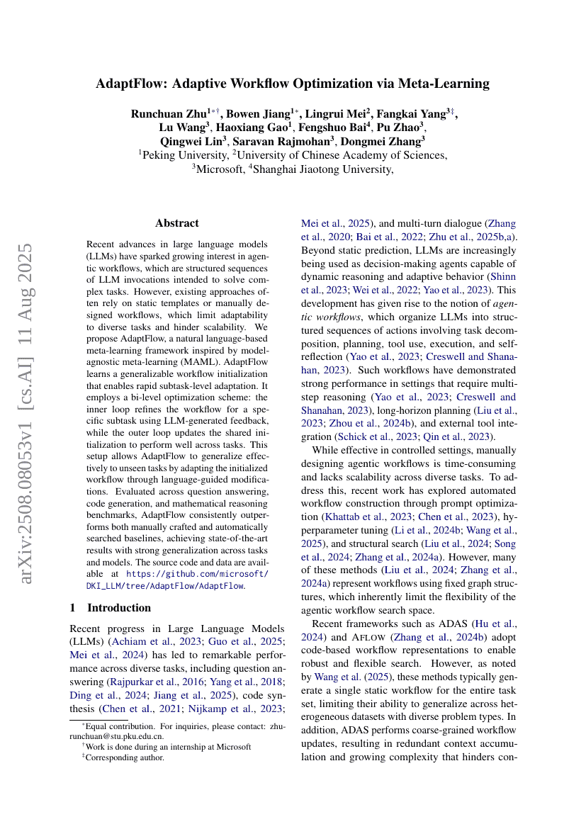 AdaptFlow：基于元学习的自适应工作流优化