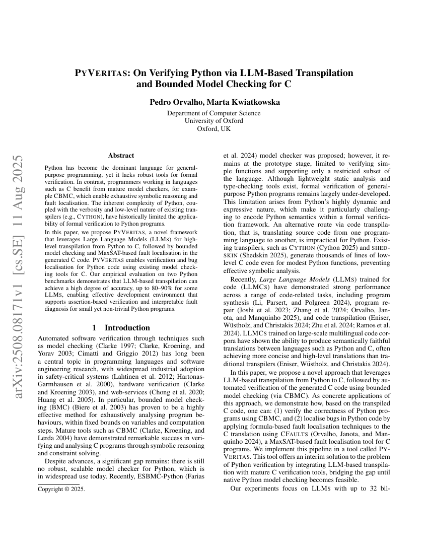 PyVeritas: On Verifying Python via LLM-Based Transpilation and Bounded Model Checking for C