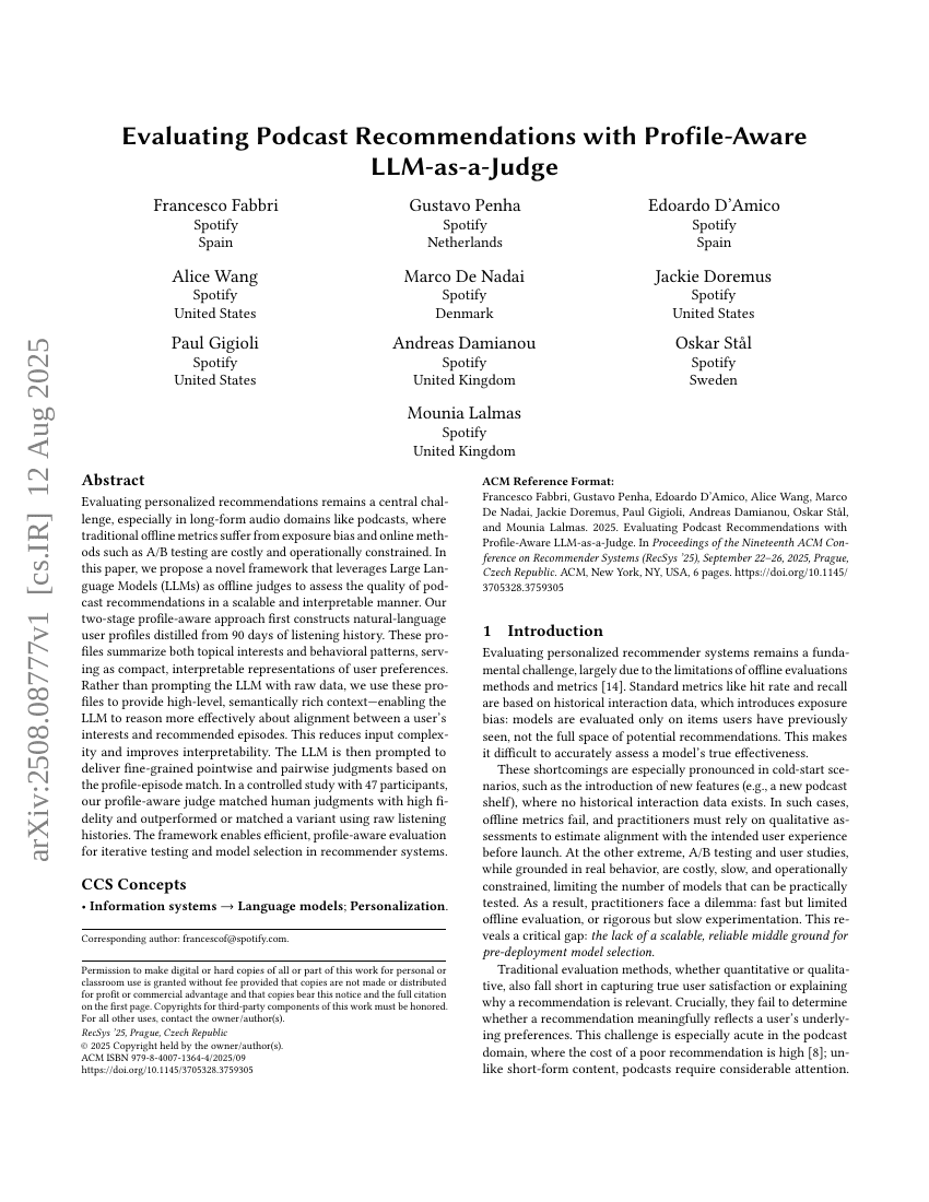 Evaluating Podcast Recommendations with Profile-Aware LLM-as-a-Judge