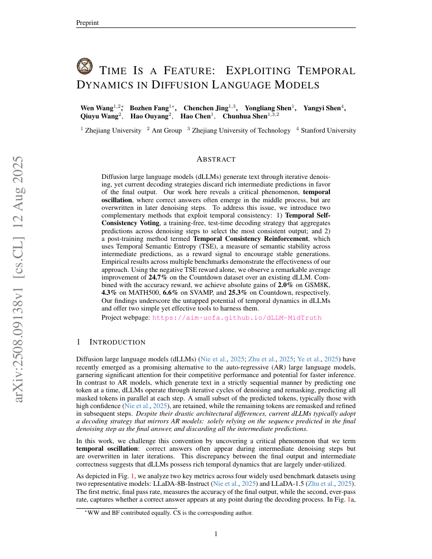 Time Is a Feature: Exploiting Temporal Dynamics in Diffusion Language
Models