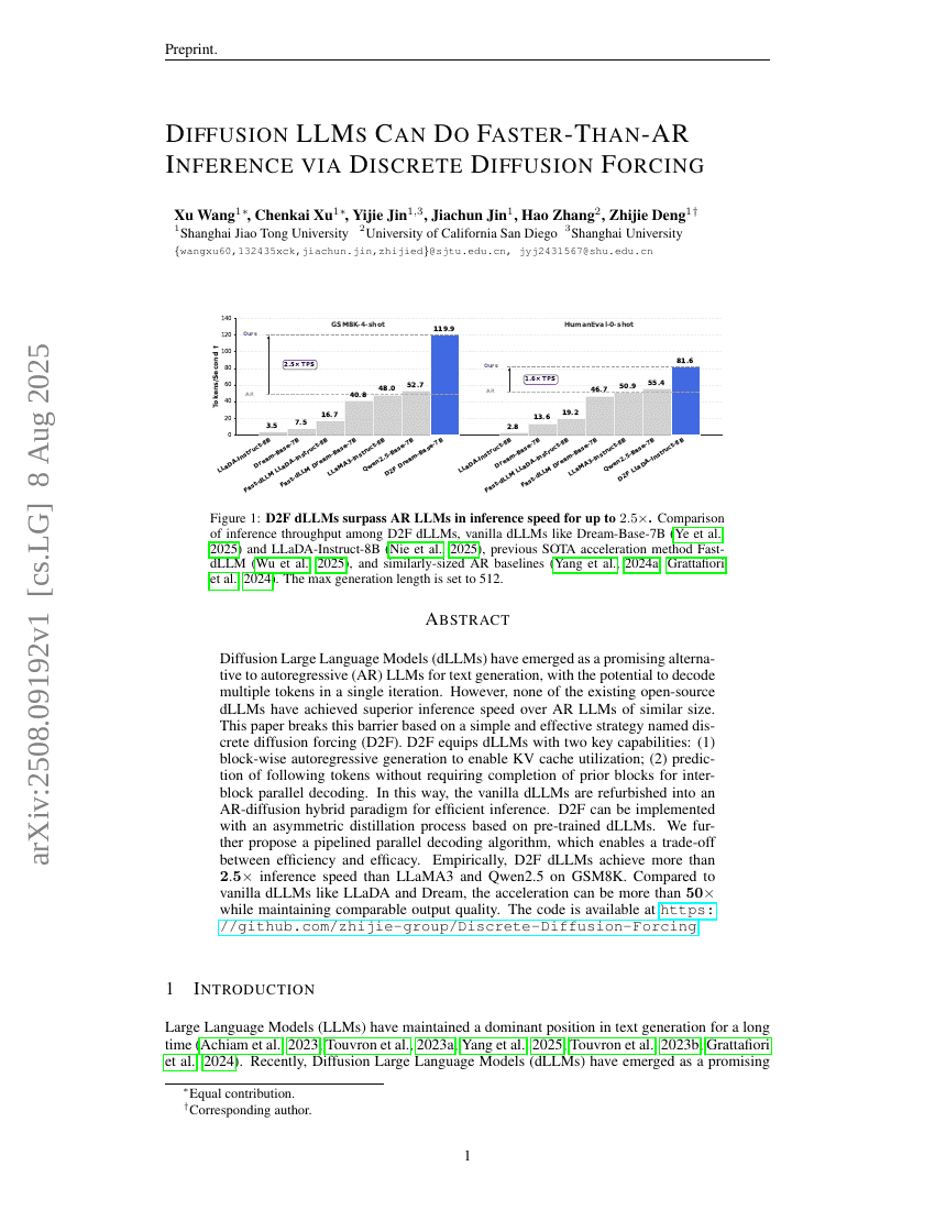 Diffusion LLMs Can Do Faster-Than-AR Inference via Discrete Diffusion
Forcing