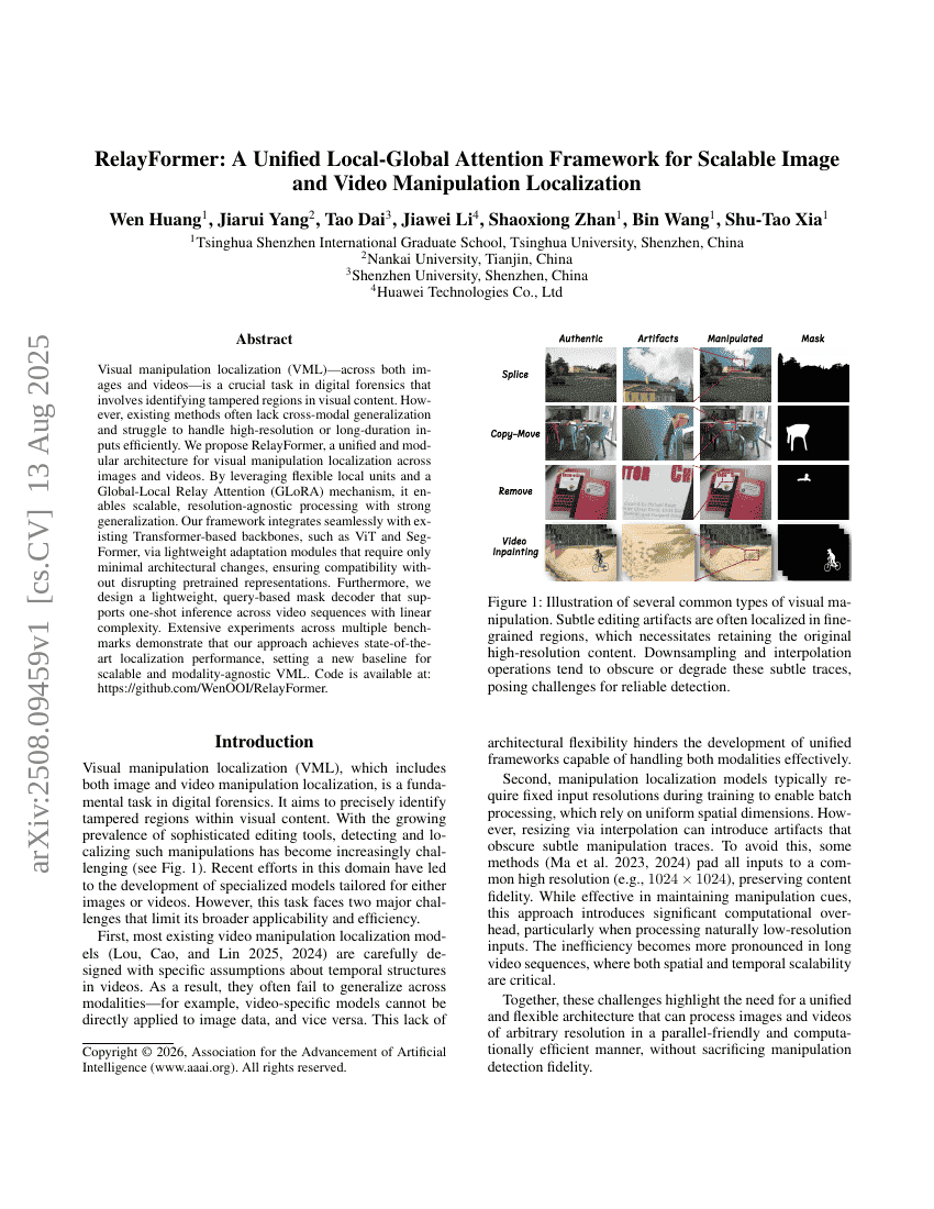 RelayFormer: A Unified Local-Global Attention Framework for Scalable Image and Video Manipulation Localization