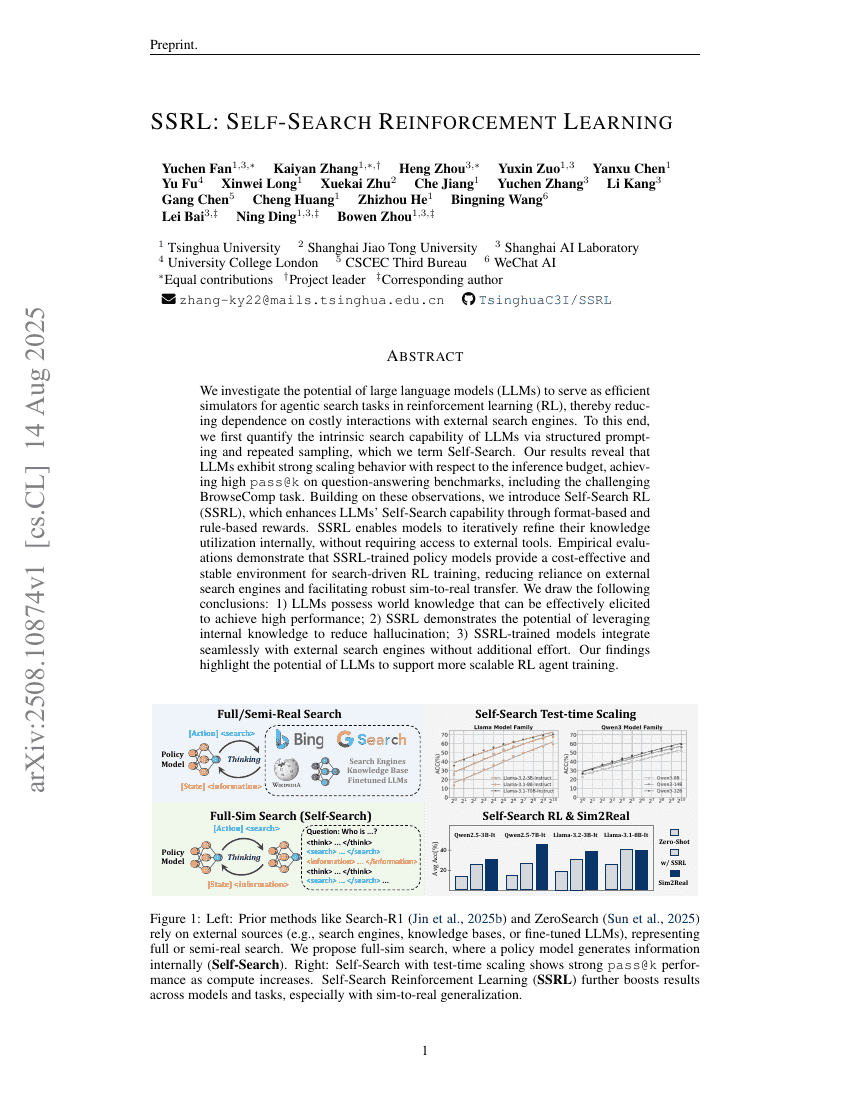 SSRL: Self-Search Reinforcement Learning