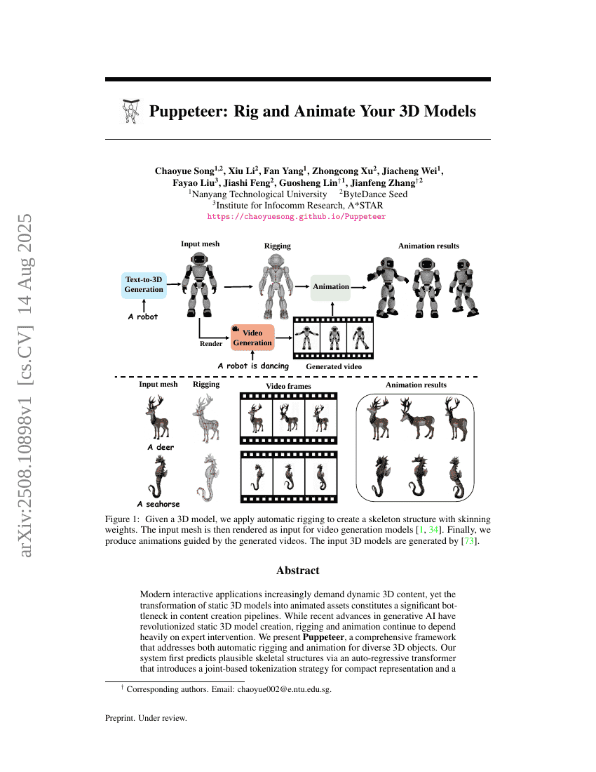 Puppeteer: Rig and Animate Your 3D Models