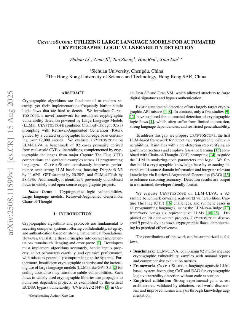 CryptoScope: Utilizing Large Language Models for Automated Cryptographic Logic Vulnerability Detection