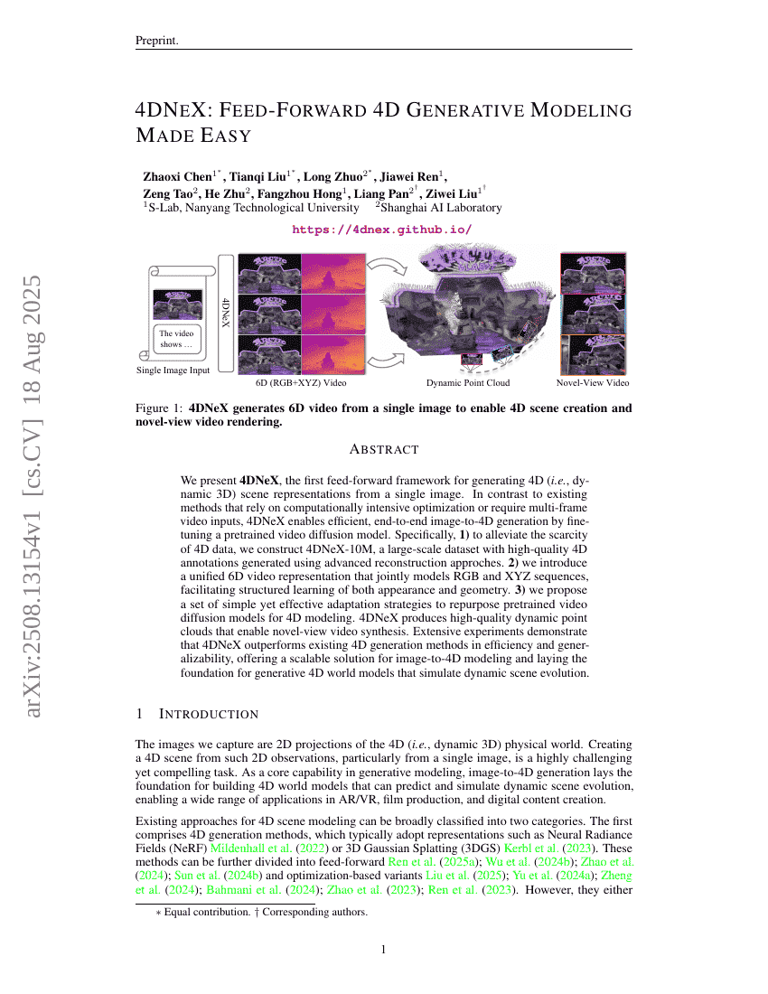 4DNeX: Feed-Forward 4D Generative Modeling Made Easy