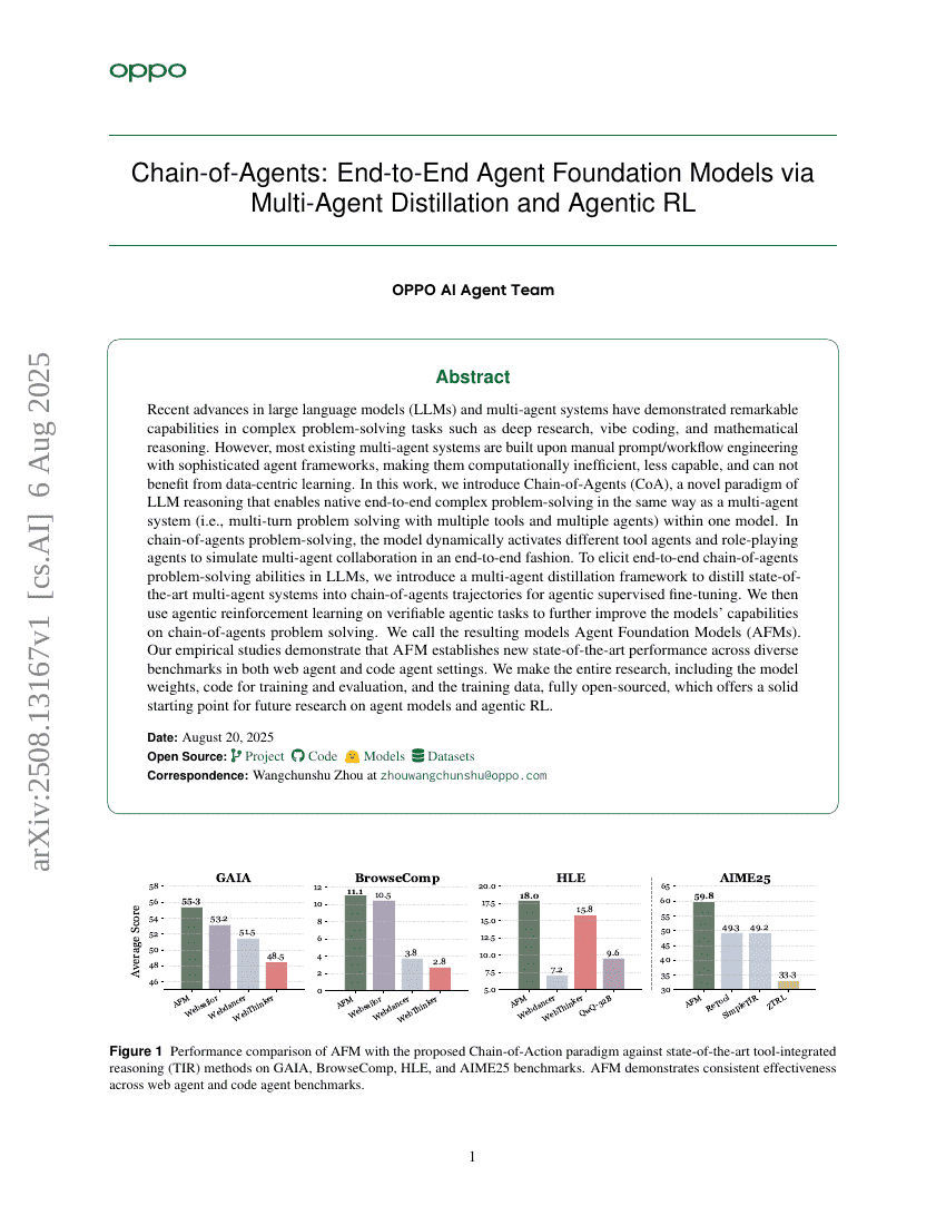 Chain-of-Agents: End-to-End Agent Foundation Models via Multi-Agent
Distillation and Agentic RL