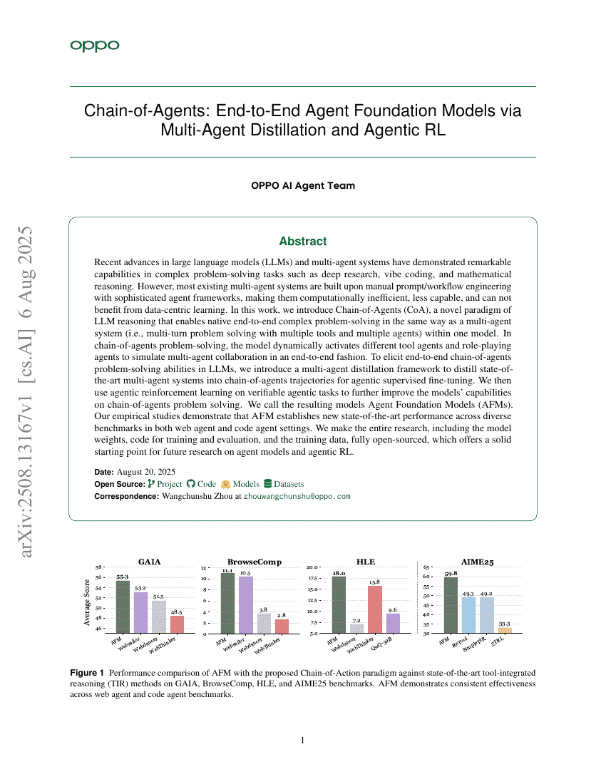 Chain-of-Agents: End-to-End Agent Foundation Models via Multi-Agent
  Distillation and Agentic RL