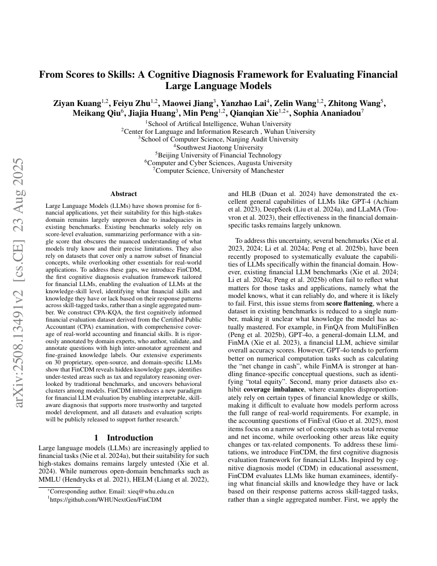 From Scores to Skills: A Cognitive Diagnosis Framework for Evaluating Financial Large Language Models