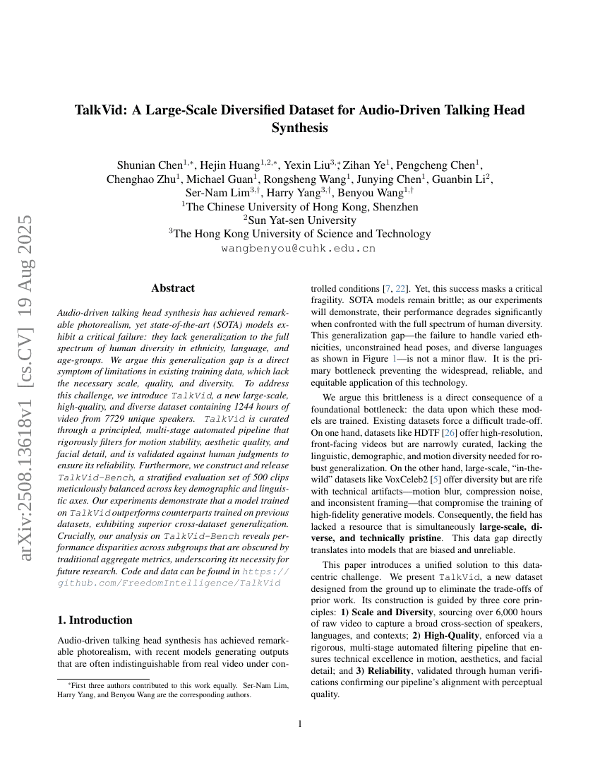 TalkVid: A Large-Scale Diversified Dataset for Audio-Driven Talking Head Synthesis
