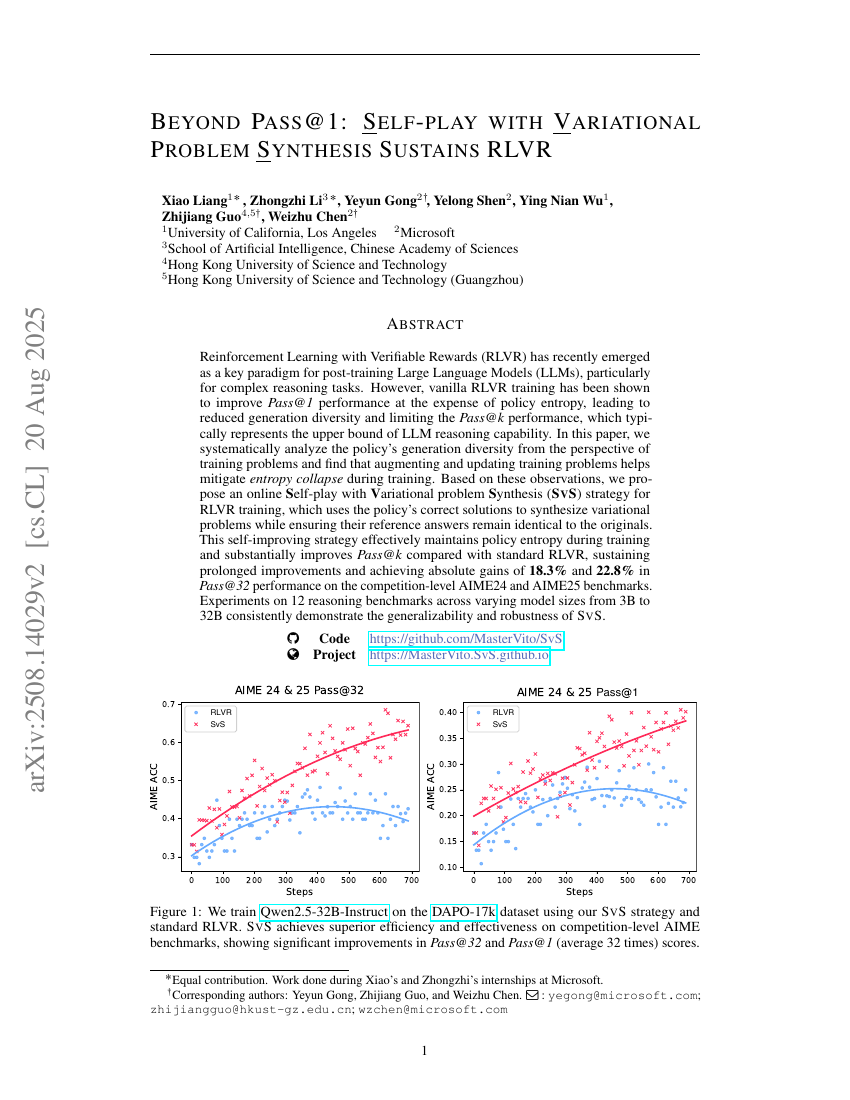 Beyond Pass@1: Self-Play with Variational Problem Synthesis Sustains RLVR