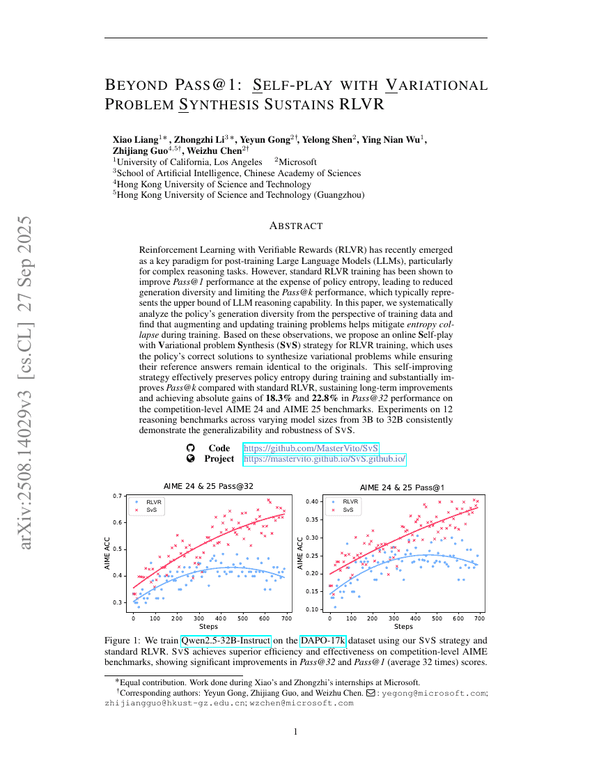 Beyond Pass@1: Self-Play with Variational Problem Synthesis Sustains RLVR