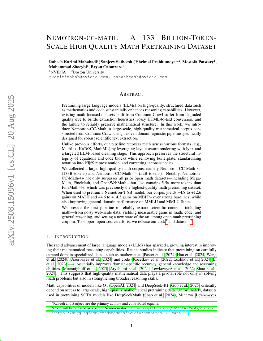 Nemotron-CC-Math: A 133 Billion-Token-Scale High Quality Math Pretraining Dataset