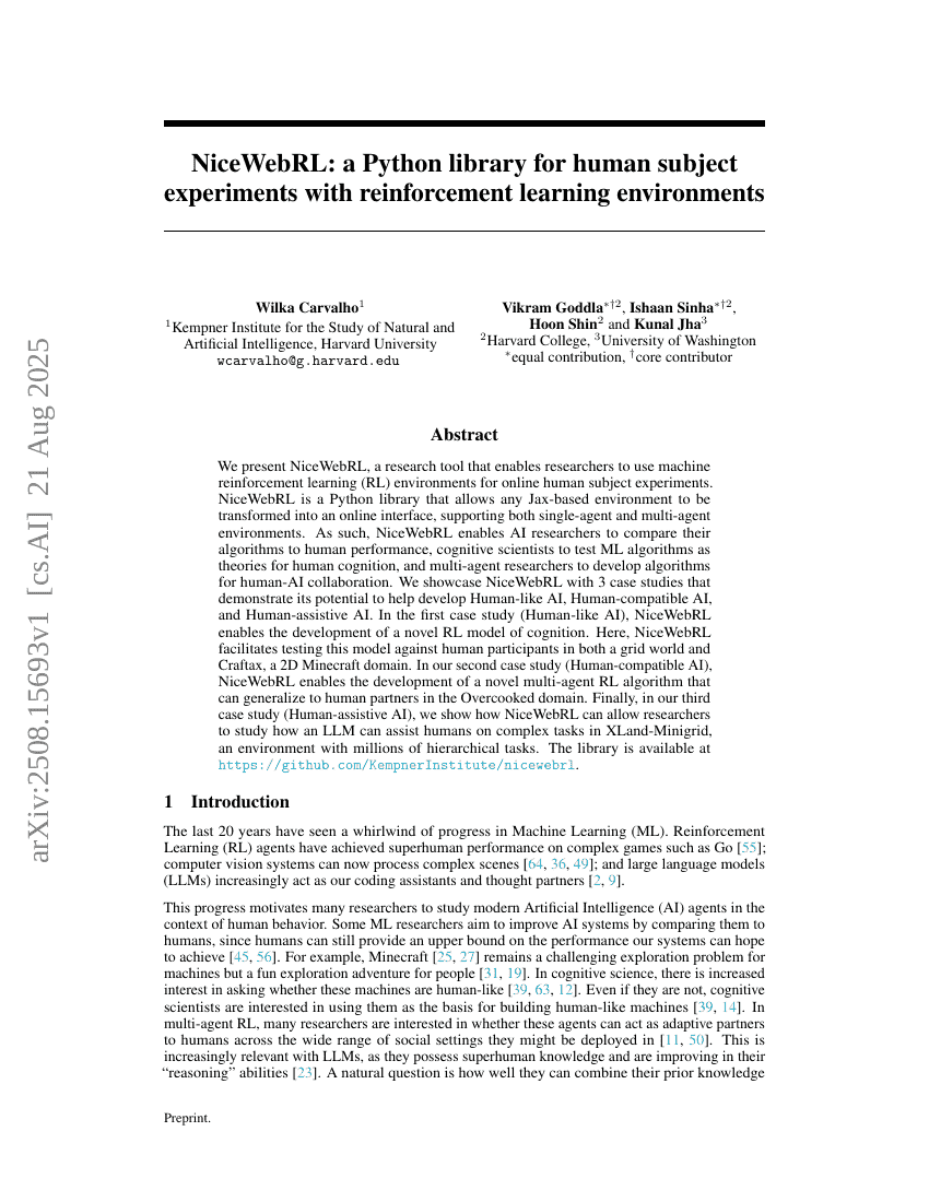 NiceWebRL: a Python library for human subject experiments with reinforcement learning environments