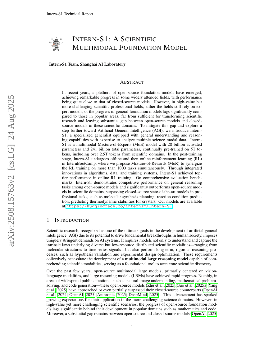 Intern-S1: A Scientific Multimodal Foundation Model