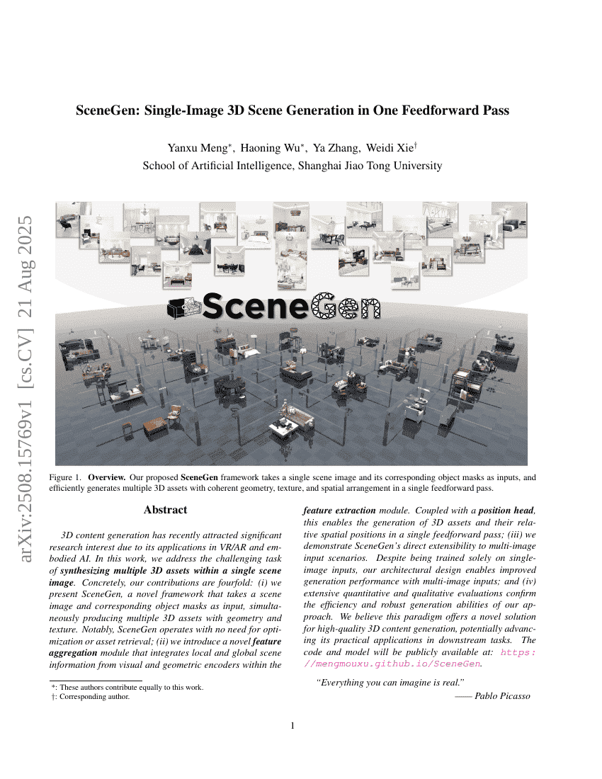 SceneGen: Single-Image 3D Scene Generation in One Feedforward Pass