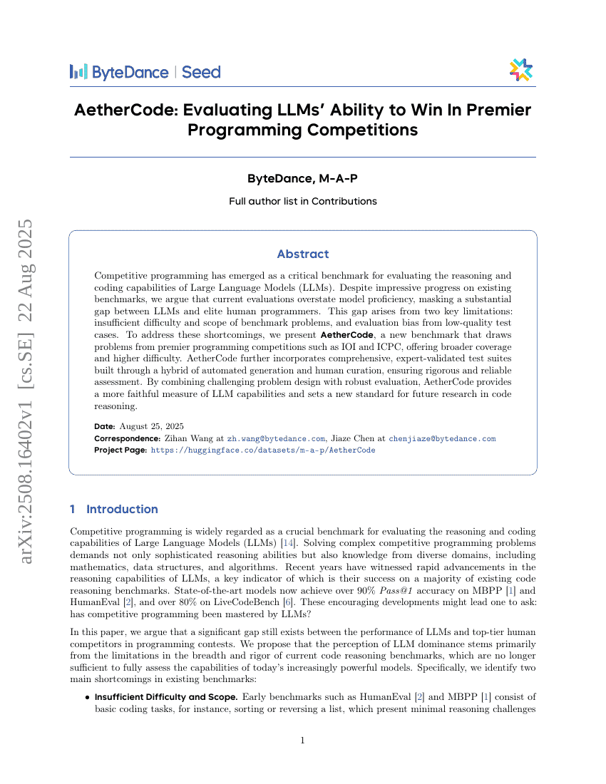 AetherCode:评估LLMs在顶级编程竞赛中获胜的能力