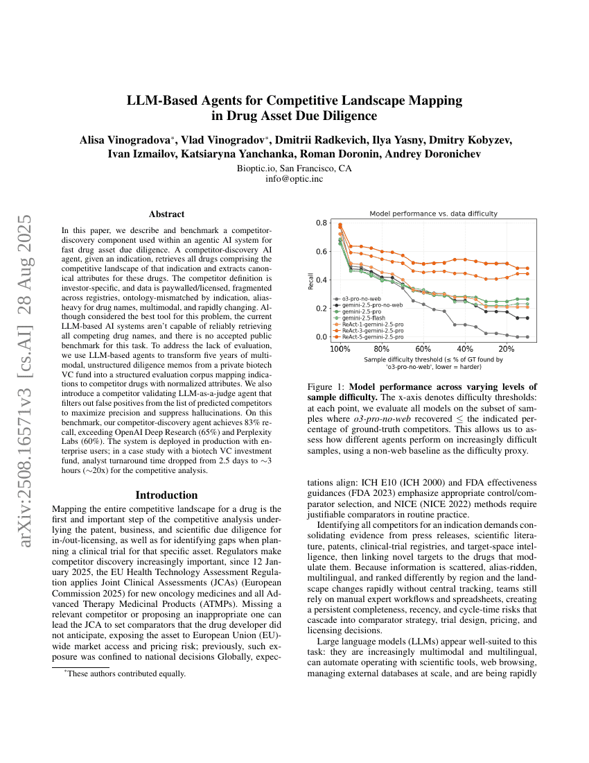 LLM-Based Agents for Competitive Landscape Mapping in Drug Asset Due Diligence