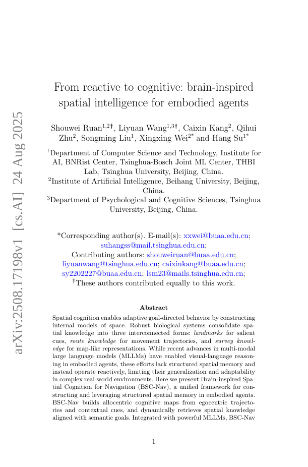 From reactive to cognitive: brain-inspired spatial intelligence for
embodied agents