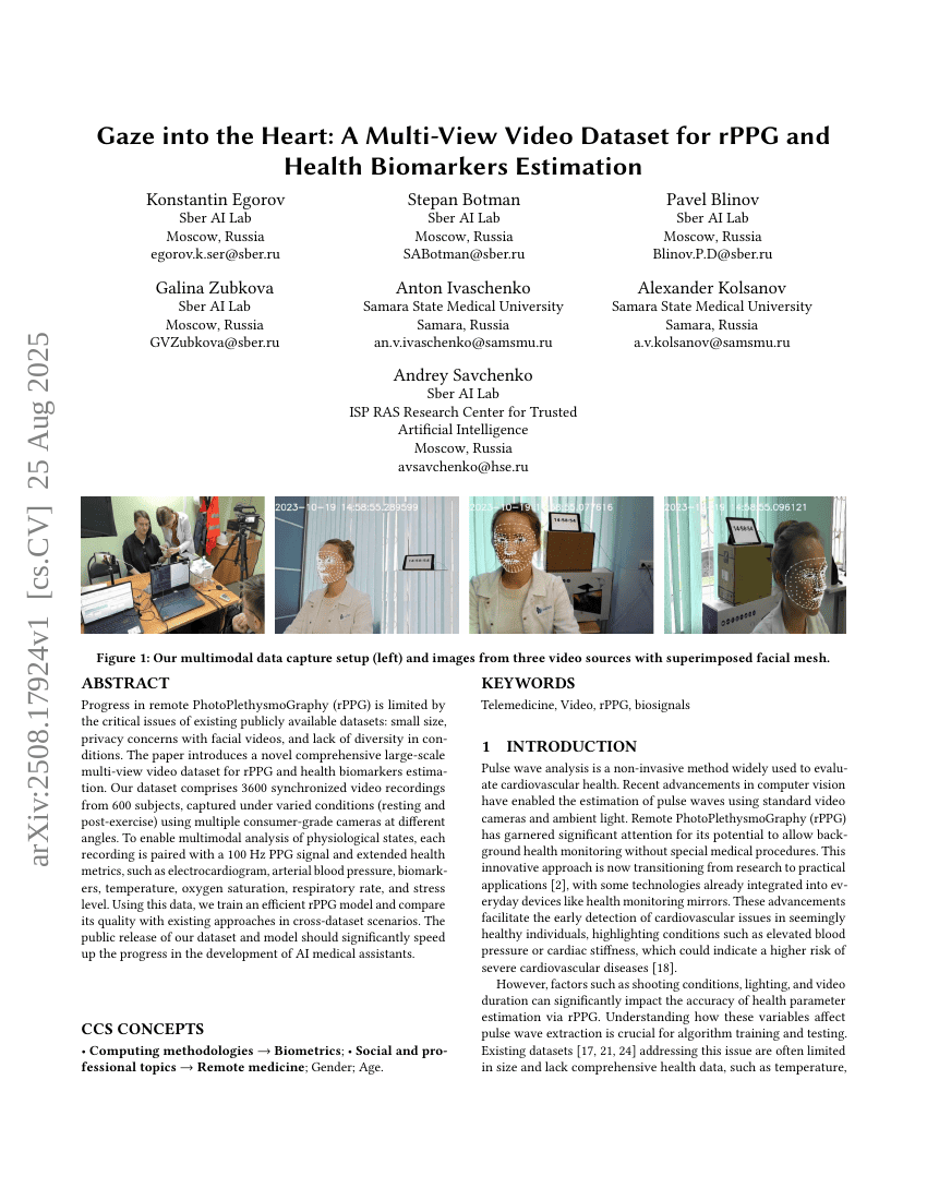 Gaze into the Heart: A Multi-View Video Dataset for rPPG and Health
Biomarkers Estimation