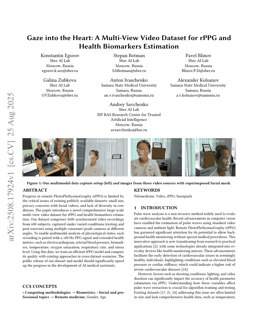 Gaze into the Heart: A Multi-View Video Dataset for rPPG and Health
  Biomarkers Estimation