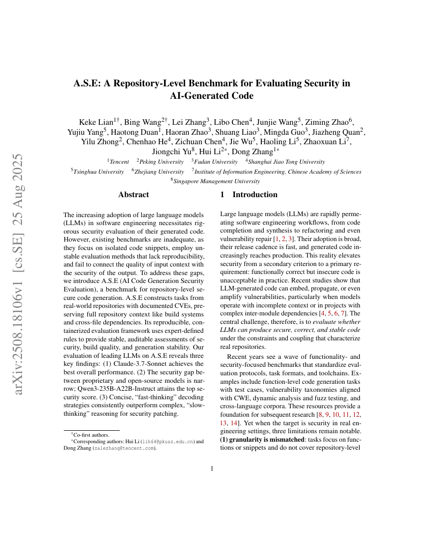 A.S.E: A Repository-Level Benchmark for Evaluating Security in
AI-Generated Code