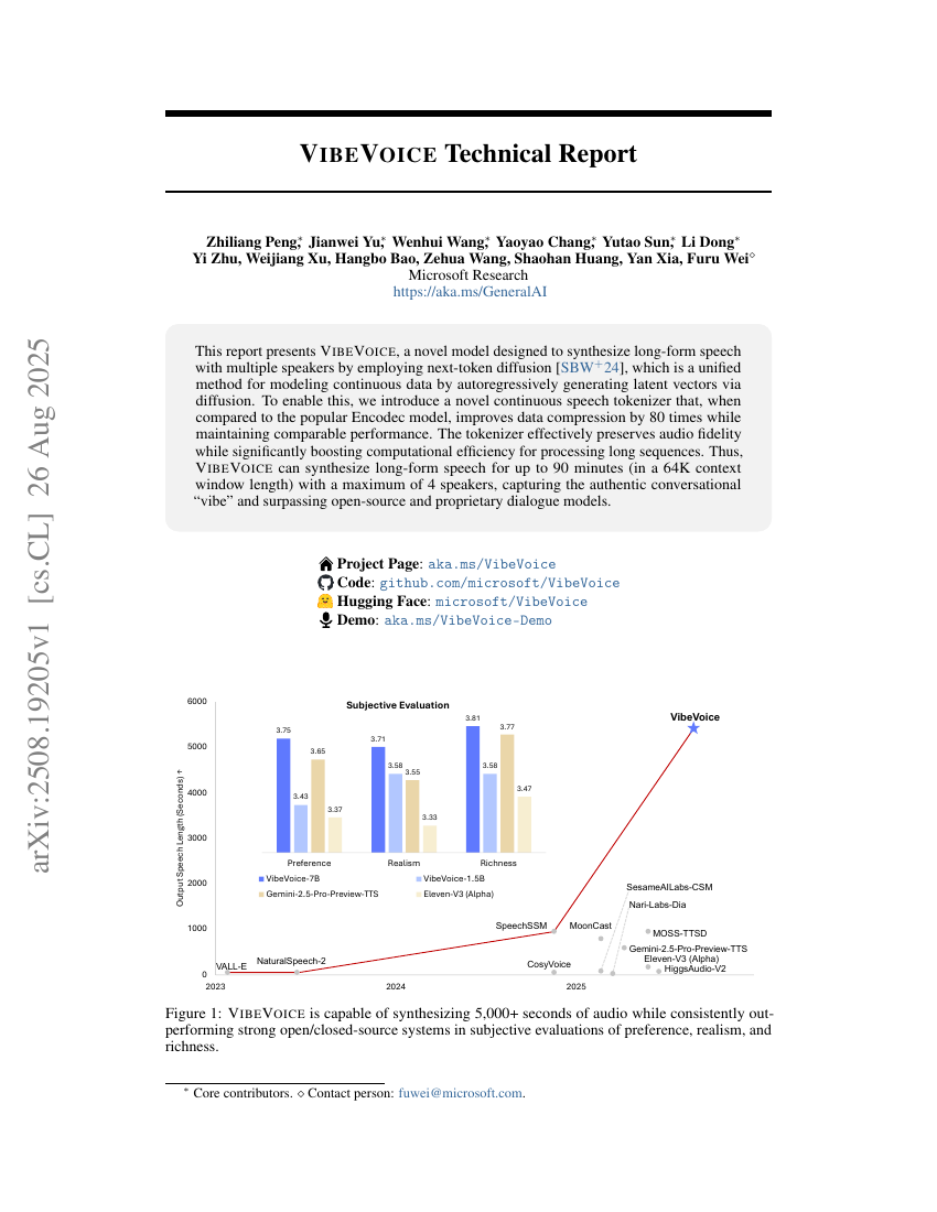VibeVoice Technical Report