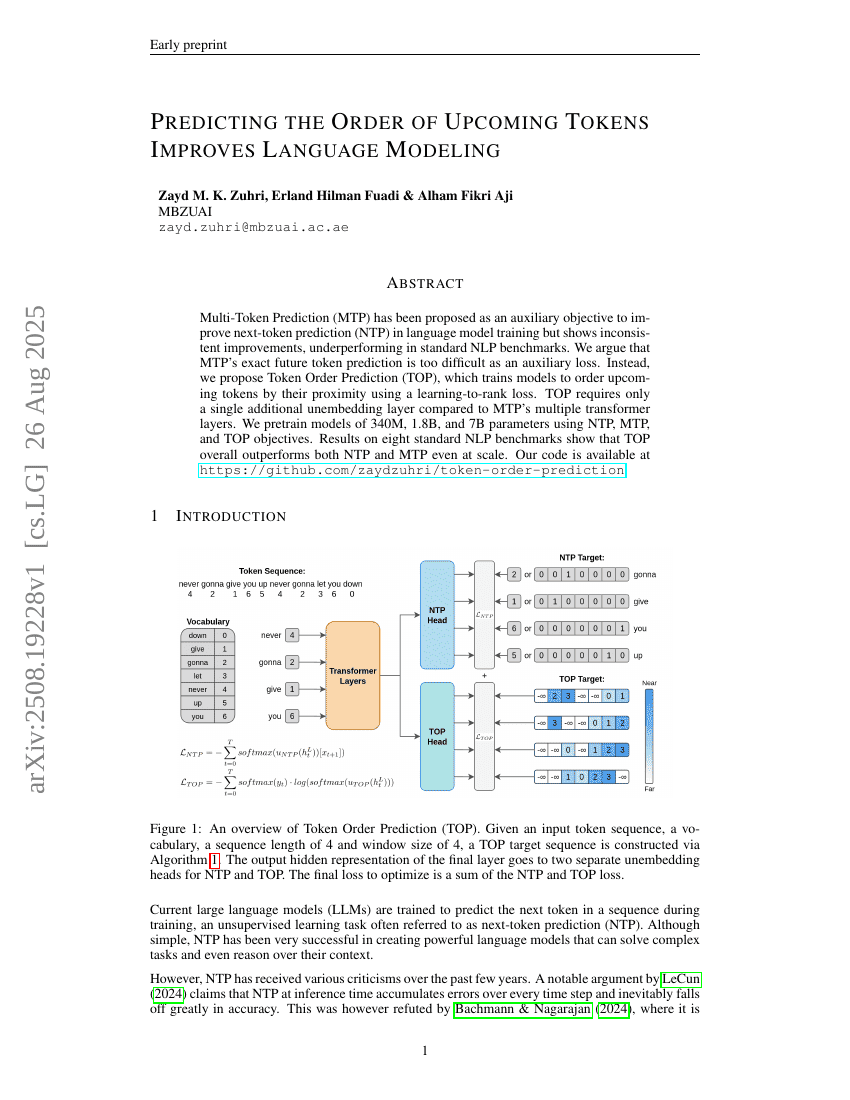 Predicting the Order of Upcoming Tokens Improves Language Modeling