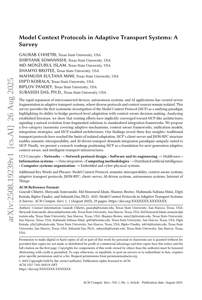 Model Context Protocols in Adaptive Transport Systems: A Survey