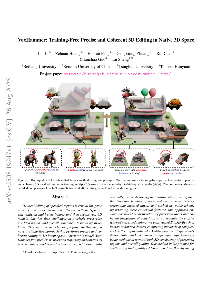 VoxHammer: Training-Free Precise and Coherent 3D Editing in Native 3D
Space