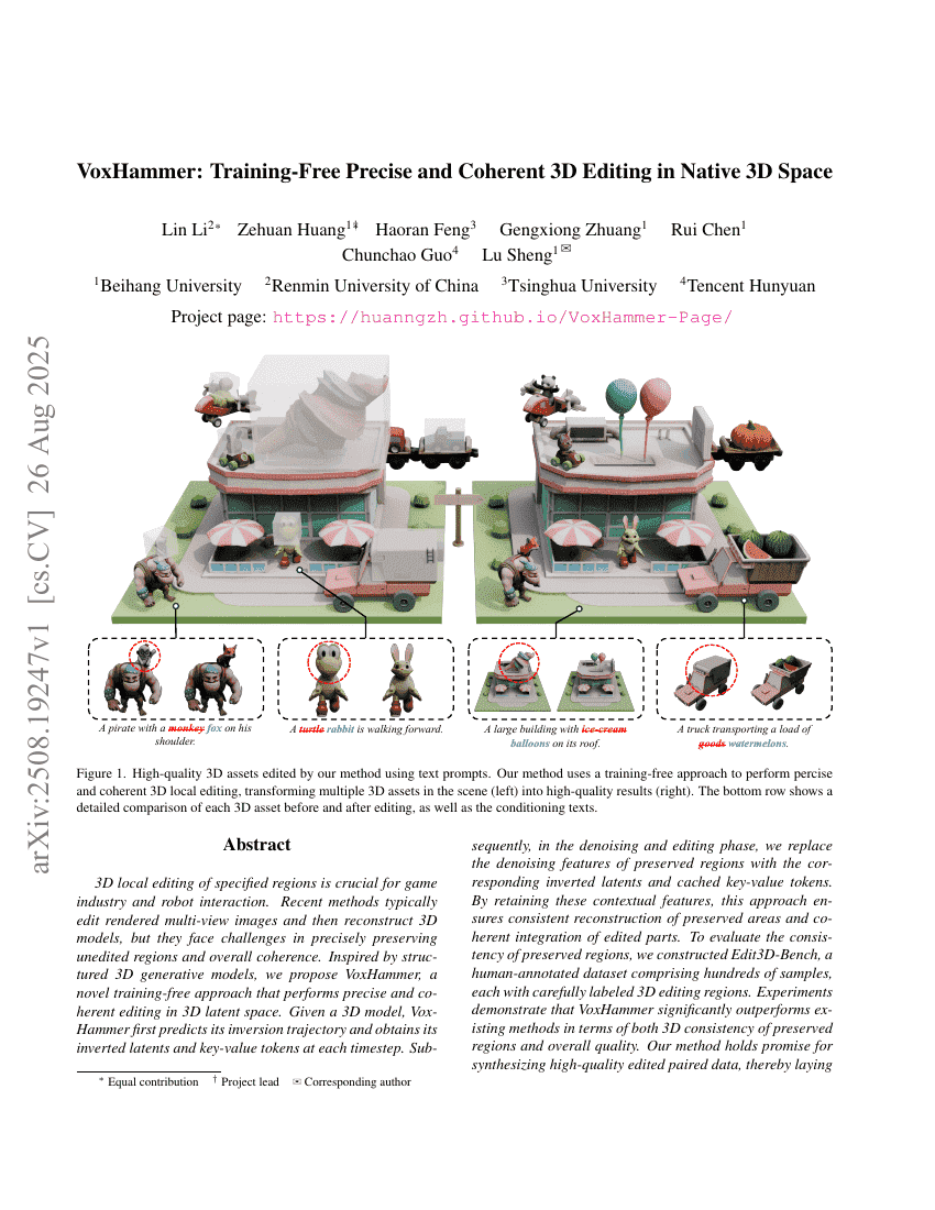 VoxHammer: Training-Free Precise and Coherent 3D Editing in Native 3D
  Space