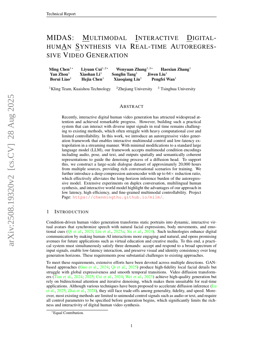 MIDAS: Multimodal Interactive Digital-human Synthesis via Real-time
Autoregressive Video Generation