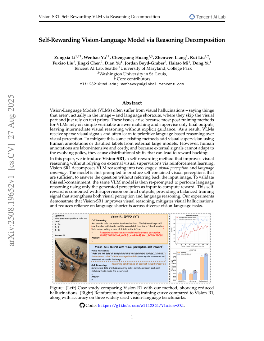 Self-Rewarding Vision-Language Model via Reasoning Decomposition