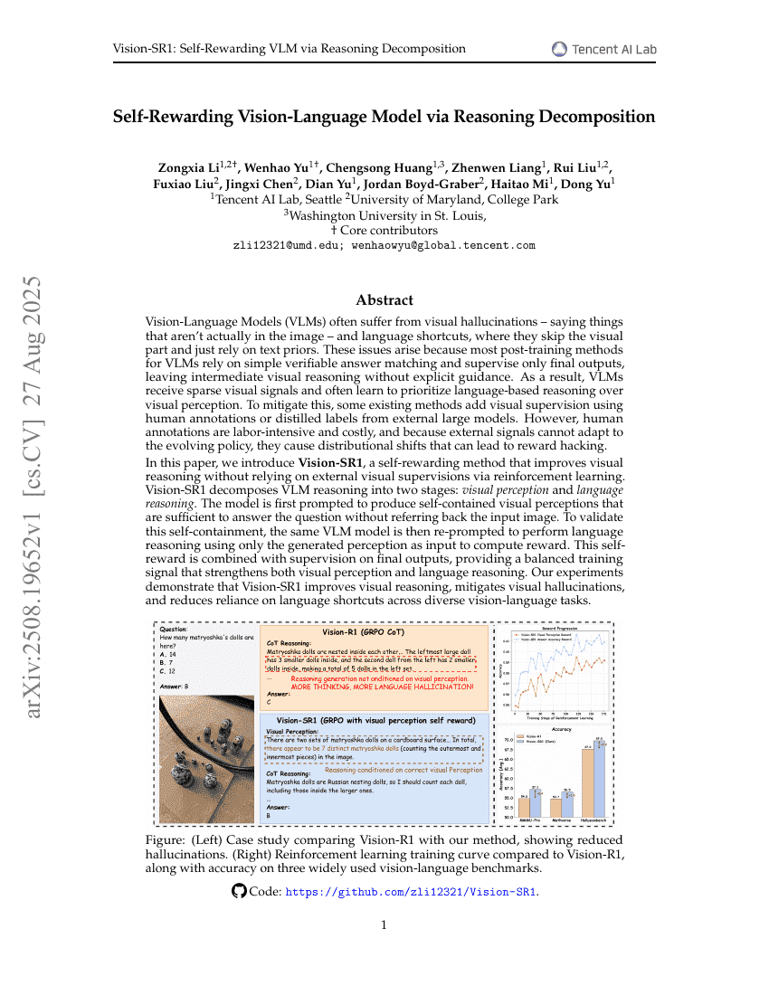 Self-Rewarding Vision-Language Model via Reasoning Decomposition