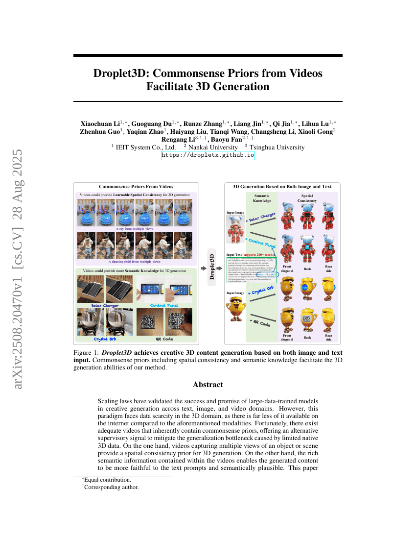 Droplet3D: Commonsense Priors from Videos Facilitate 3D Generation