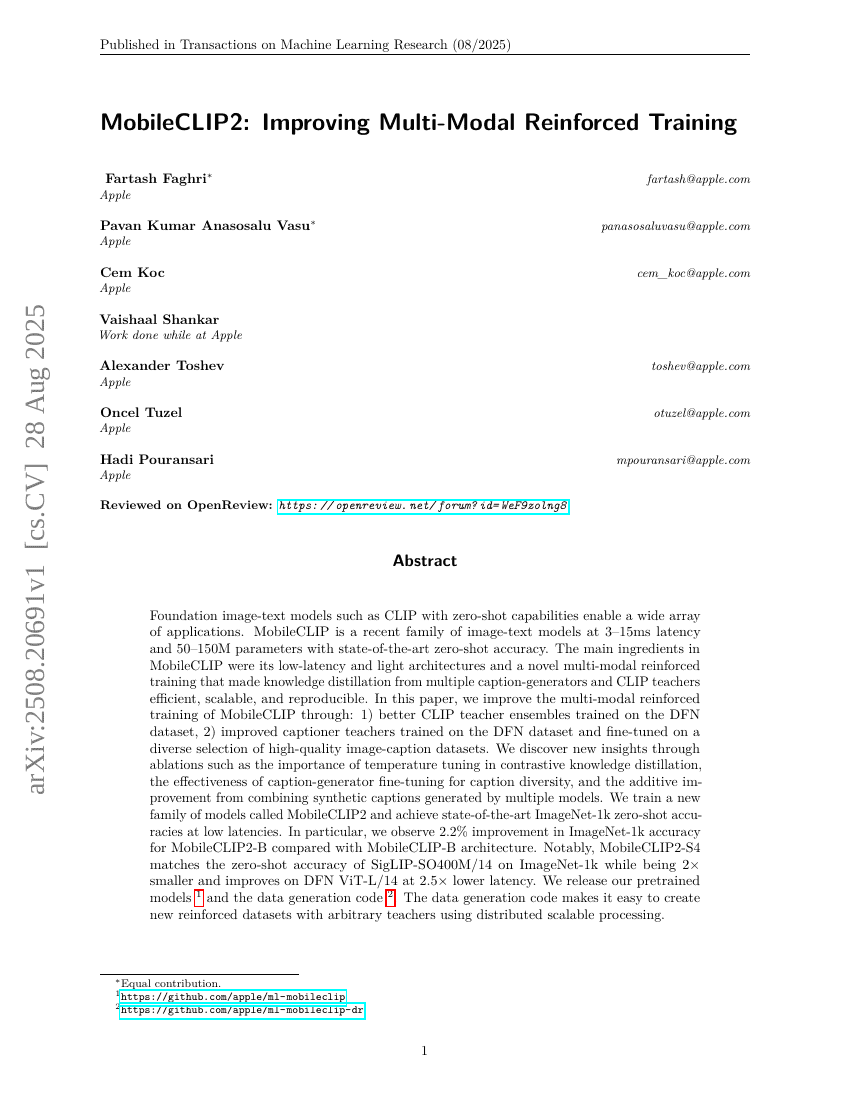MobileCLIP2: Improving Multi-Modal Reinforced Training