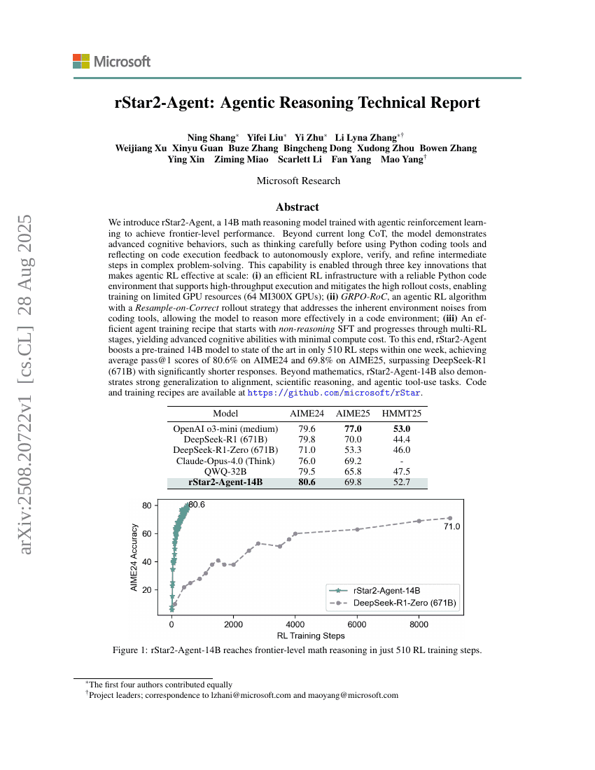 rStar2-Agent: Agentic Reasoning Technical Report