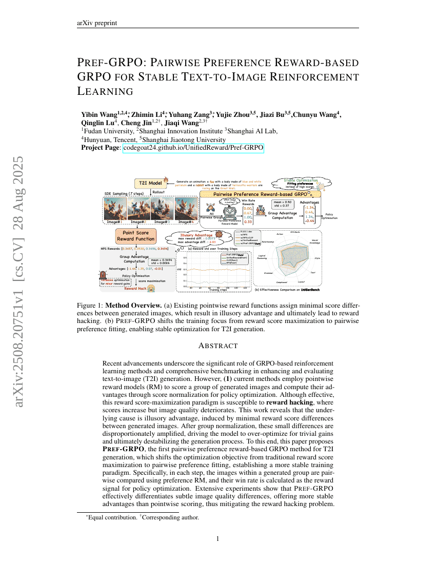 Pref-GRPO: Pairwise Preference Reward-based GRPO for Stable
Text-to-Image Reinforcement Learning